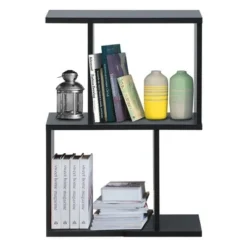 Costway 2-tier S-Shaped Bookcase Free Standing Storage Rack Wooden Display Decor Black -My Book Perch Sales Store unnamed file 3230