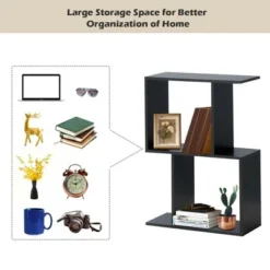 Costway 2-tier S-Shaped Bookcase Free Standing Storage Rack Wooden Display Decor Black -My Book Perch Sales Store unnamed file 3232
