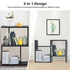 Costway 2-tier S-Shaped Bookcase Free Standing Storage Rack Wooden Display Decor Black -My Book Perch Sales Store unnamed file 3233
