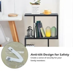 Costway 2-tier S-Shaped Bookcase Free Standing Storage Rack Wooden Display Decor Black -My Book Perch Sales Store unnamed file 3234