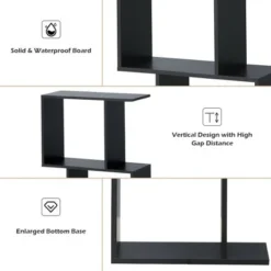 Costway 2-tier S-Shaped Bookcase Free Standing Storage Rack Wooden Display Decor Black -My Book Perch Sales Store unnamed file 3235