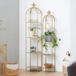Olivia & May Set of 2 Contemporary Metal Shelving Unit Gold - Olivia & May