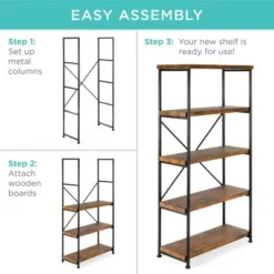Best Choice Products 5-Tier Rustic Industrial Bookshelf Display Décor Accent w/ Metal Frame, Wood Shelves -My Book Perch Sales Store unnamed file 3415