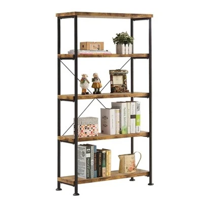 Coaster Furniture Barritt Collection 5 Shelf Durable Heavy Duty Steel Metal 63 inch Bookcase Shelf, Antique Nutmeg Finish with Black Metal Frame 6 Coaster Furniture Barritt Collection 5 Shelf Durable Heavy Duty Steel Metal 63 inch Bookcase Shelf, Antique Nutmeg Finish with Black Metal Frame - Image 4