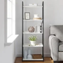 67" Annabelle 5 Tier Ladder Bookcase - Brookside Home Black/white -My Book Perch Sales Store unnamed file 3559