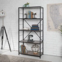 63" Rustic Industrial Farmhouse 4 Shelf Tall Bookshelf - Saracina Home Barnwood -My Book Perch Sales Store unnamed file 3619