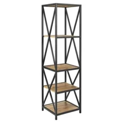 61" Modern Farmhouse X Frame Metal and Wood Media Bookshelf - Saracina Home Driftwood -My Book Perch Sales Store unnamed file 3635