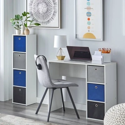 4.25" Utility Bookcase Tower with 4 Fabric Bins - Buylateral White/pink 4 4.25" Utility Bookcase Tower with 4 Fabric Bins - Buylateral White/pink - Image 2