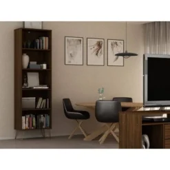 Rockefeller 5 Shelf Bookcase - Manhattan Comfort Brown