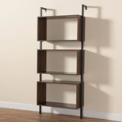 Aldis Wood and Metal 3 Tier Display Shelf Brown/Black - Baxton Studio -My Book Perch Sales Store unnamed file 3795