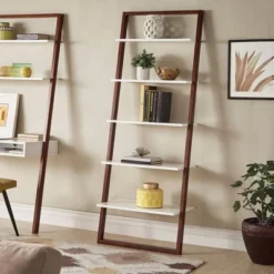 Phyliss White Metal Leaning Ladder Shelves - Inspire Q Espresso