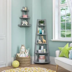 Kids' 5 Tier Corner Ladder Shelf - RiverRidge Home Gray -My Book Perch Sales Store unnamed file 4024
