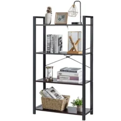Costway 4-Tier Bookshelf Industrial Bookcase Diaplay Shelf Storage Rack Rustic BrownBlack -My Book Perch Sales Store unnamed file 406