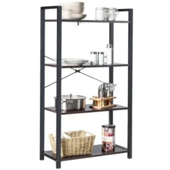 Costway 4-Tier Bookshelf Industrial Bookcase Diaplay Shelf Storage Rack Rustic BrownBlack -My Book Perch Sales Store unnamed file 407