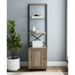 64" Paterson Industrial Farmhouse Storage Shelf with Cabinet - Saracina Home Rustic Oak -My Book Perch Sales Store unnamed file 4193