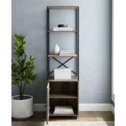 64" Paterson Industrial Farmhouse Storage Shelf with Cabinet - Saracina Home Rustic Oak -My Book Perch Sales Store unnamed file 4194