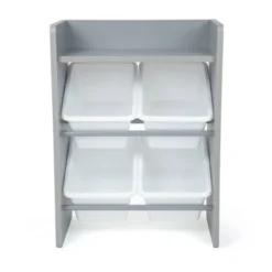 Kids' End Table Nightstand with 4 Storage Bins - Humble Crew Natural/white