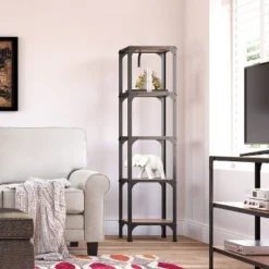 59.25" Overland Bookshelf Wood and Black Metal - Serta