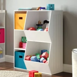 RiverRidge Home Kids' 3 Cubby with 2 Veggie Bin Floor Cabinet White - RiverRidge