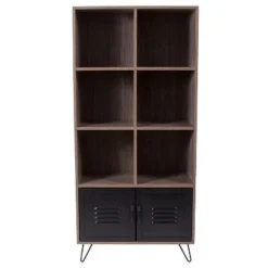 Flash Furniture Woodridge Collection 59.25"H 6 Cube Storage Organizer Bookcase with Metal Cabinet Doors and Metal Legs in Rustic Wood Grain Finish -My Book Perch Sales Store unnamed file 4365