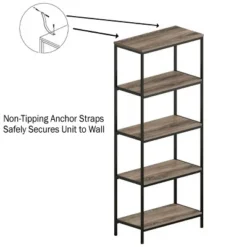 Lavish Home 5-Tier Open Industrial Style Wooden Bookshelf, Gray Woodgrain -My Book Perch Sales Store unnamed file 4371