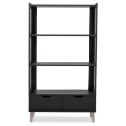 62.4" 2 Drawers Kalien Modern and Contemporary Bookshelf with Display Shelves Espresso Brown - Baxton Studio