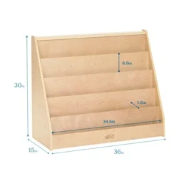 ECR4Kids Birch Hardwood Single-Sided Bookcase Display Stand for Kids, 5 Shelves, Natural Finish