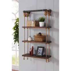 48" Brannon Pine Wood Floating Wall Shelf Gray/Walnut - Armen Living -My Book Perch Sales Store unnamed file 4475