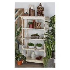 55" Metal and Wood 5 Tiered Wall Shelf White - Olivia & May