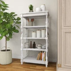 55" Metal and Wood 5 Tiered Wall Shelf White - Olivia & May -My Book Perch Sales Store unnamed file 4532