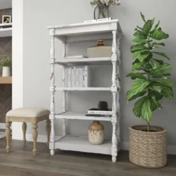 55" Metal and Wood 5 Tiered Wall Shelf White - Olivia & May -My Book Perch Sales Store unnamed file 4536
