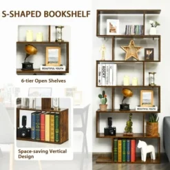 Costway 1/2 PCS 6 Tier S-Shaped Bookshelf Storage Display Bookcase Z-Shelf Coffee -My Book Perch Sales Store unnamed file 454