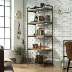 76" Tall Iron City Bookshelf Checked Oak - Sauder