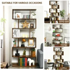 Costway 1/2 PCS 6 Tier S-Shaped Bookshelf Storage Display Bookcase Z-Shelf Coffee -My Book Perch Sales Store unnamed file 455