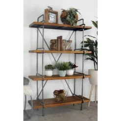 67" Metal and Wood 4 Tier Shelf Dark Brown - Olivia & May