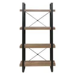 55" Bourbon Foundry 4 Tier Bookshelf Wood and Black Steel Oak - OneSpace