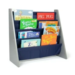 My Book Perch Sales Store 7 Newport Kids' Bookshelf 4 Tier Book Organizer Navy/Gray - Humble Crew