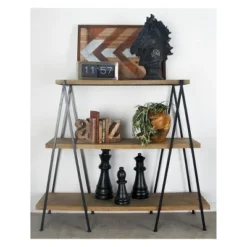 51" Metal and Wood 3 Tier Shelf V Legs Brown - Olivia & May