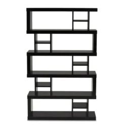 57.01" Dora Wood 5 Tier Geometric Bookshelf Dark Brown - Baxton Studio