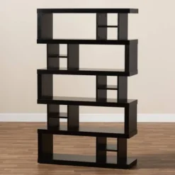 57.01" Dora Wood 5 Tier Geometric Bookshelf Dark Brown - Baxton Studio -My Book Perch Sales Store unnamed file 4620