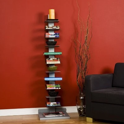 Meiyi Furniture SEI Furniture MS0895 55 Inch Freestanding Adjustable 11 Tier Modern Metal Spine Tower Book Media Shelf Decor Organizer Storage Case, Silver 5 Meiyi Furniture SEI Furniture MS0895 55 Inch Freestanding Adjustable 11 Tier Modern Metal Spine Tower Book Media Shelf Decor Organizer Storage Case, Silver - Image 3