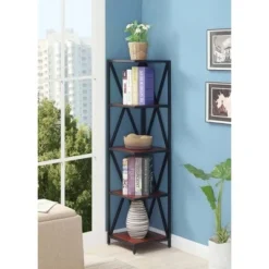 Breighton Home Tucson Metal 5 Tier Corner Bookcase - Johar Furniture Gray/black
