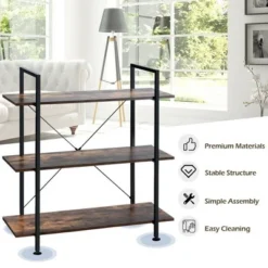 Costway 3-Tier Bookshelf Industrial Bookcase Display Shelf Storage Rack Rustic Brown -My Book Perch Sales Store unnamed file 477