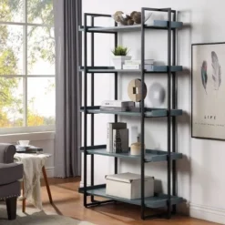 Kellare 5 Shelf Contemporary Bookcase - HOMES: Inside + Out Antique White/black