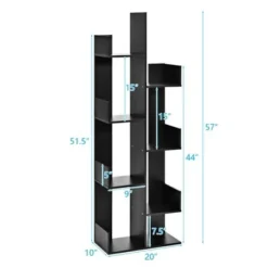 Costway 8-Tier Bookshelf Bookcase w/8 Open Compartments Space-Saving Storage Rack White/Black