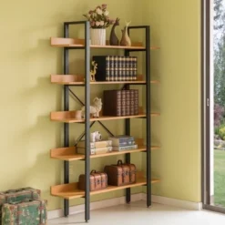 Fabulaxe Industrial 5 Shelf Wood and Metal Etagere Rustic Bookcase Free Standing Bookshelf -My Book Perch Sales Store unnamed file 4835