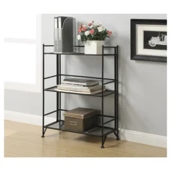 33" 3 Tier Wide Folding Metal Shelf Black - Breighton Home -My Book Perch Sales Store unnamed file 4844