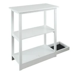 34" Adams 3 Shelf Bookcase with Concealed Sliding Track White - Flora Home