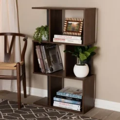40.2" Legende Finished Display Bookcase Brown/Dark Gray - Baxton Studio