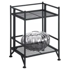 20.25" 2 Tier Folding Metal Shelf Black - Breighton Home